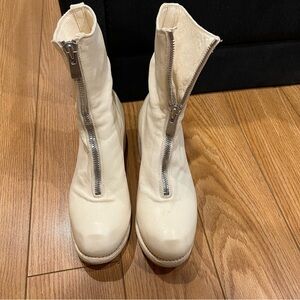Guidi Cream Ankle Boots with Zipper PL2